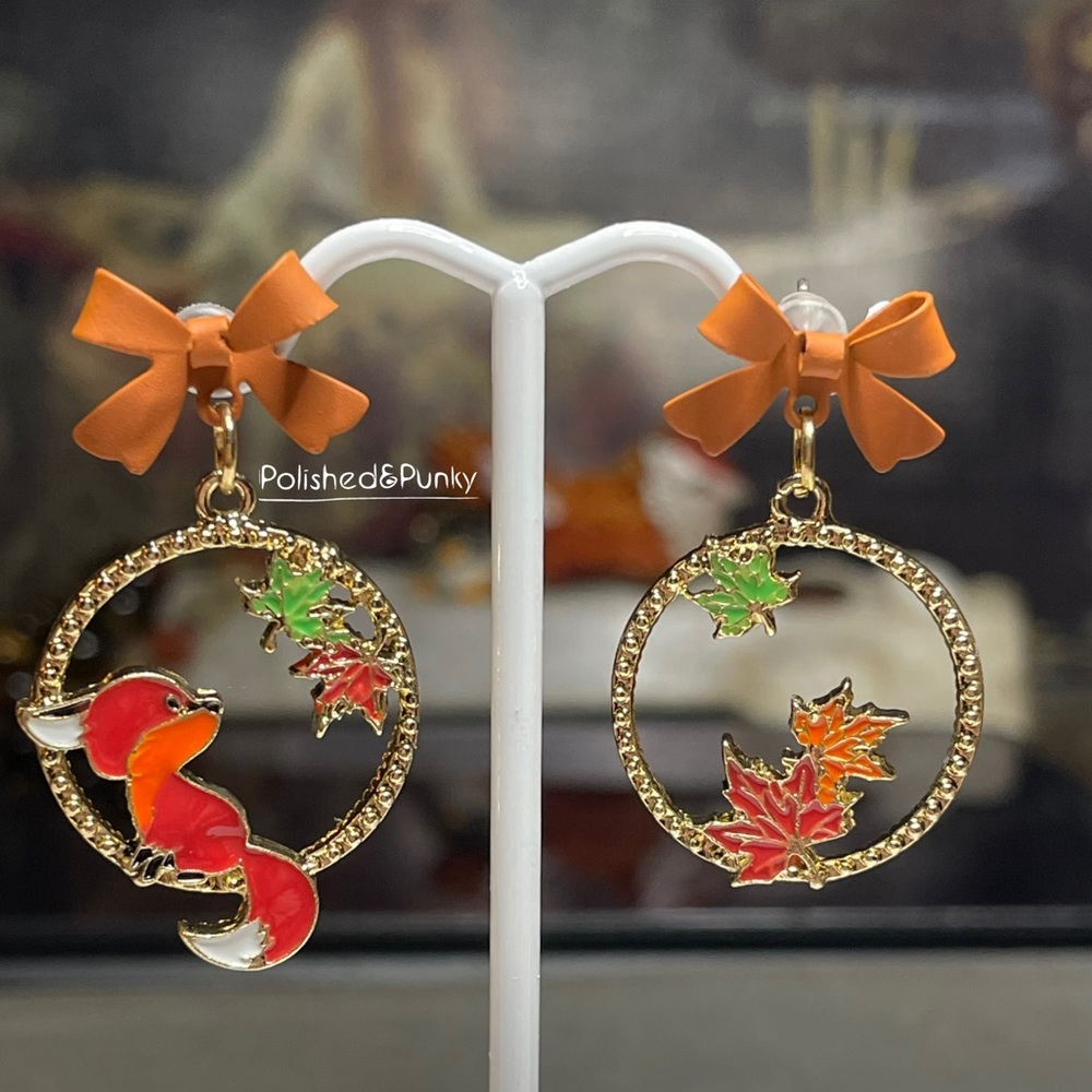 Fox earrings ~ Maple Leaf earrings ~ Fall Earrings ~ bow earrings ~ in gift box